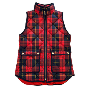 J Crew Excursion Red Navy Size XXS Quilted Vest Down Plaid Puffer Tartan